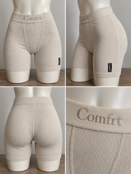 Comfrt Pants - Comfrt Ribbed Contour Boxer Shorts Womens Small Beige Lounge Stretch Athleisure